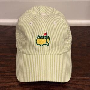 Masters American Needle Lime and White Seersucker Cap Rare Golf Cap Pinstriped